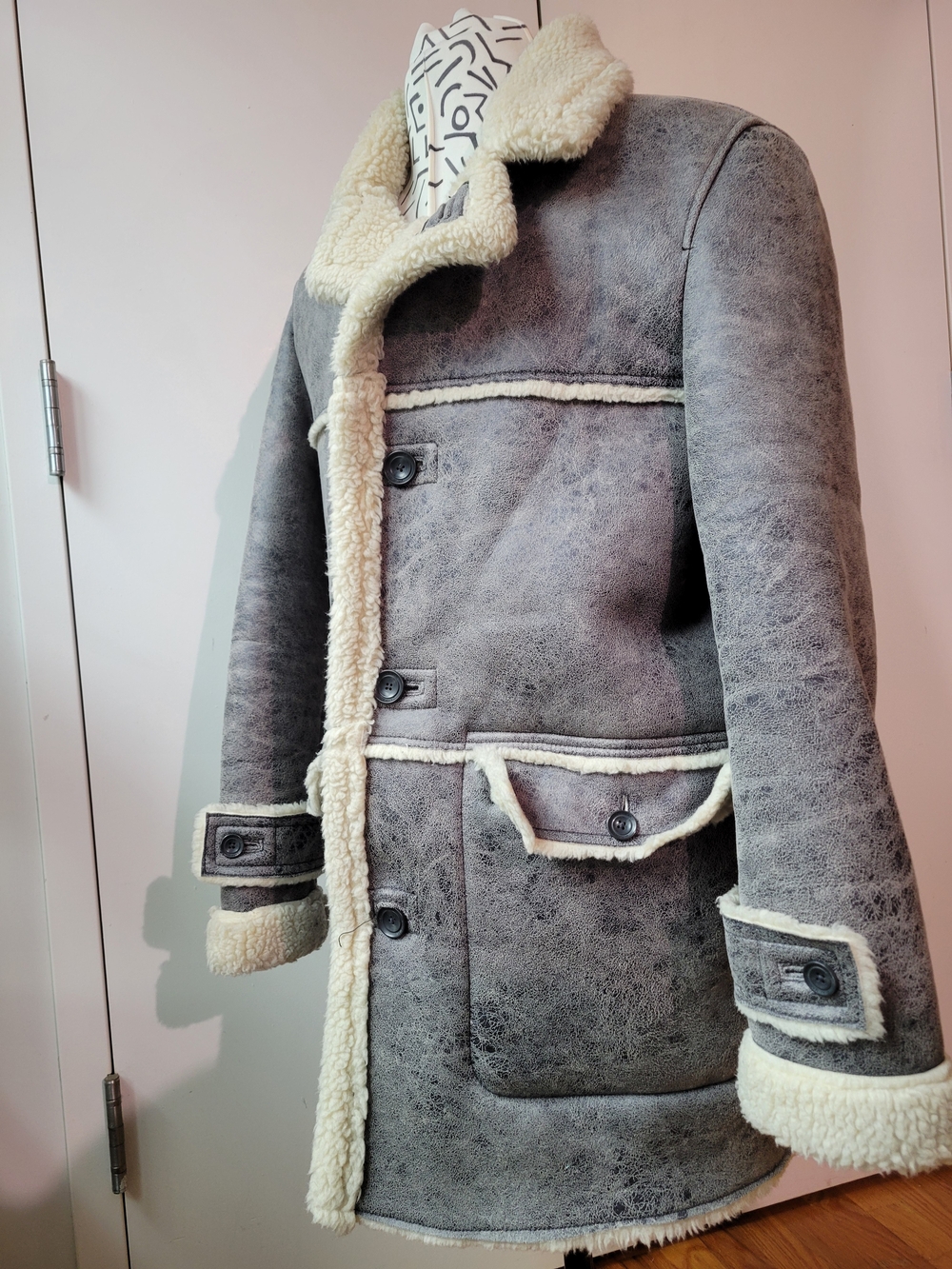 Men's ZARA Shearling Grey Suede Coat